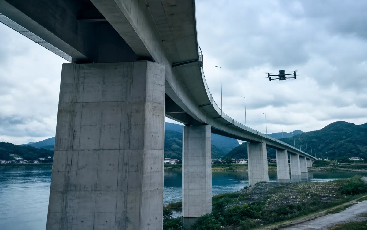 橋梁下面を撮影する点検用UAV